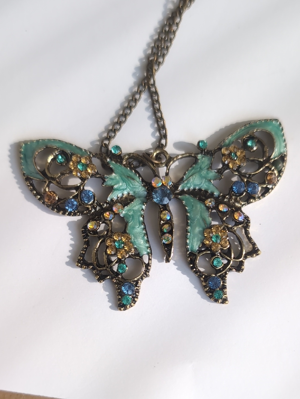 Butterfly Pendant Necklace - Aqua Crystal Accent